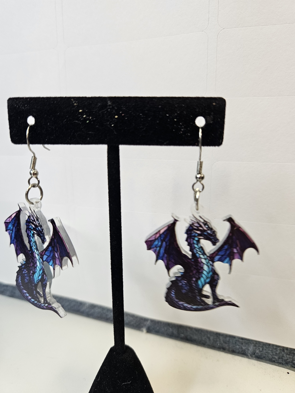 Purple and Teal Dragon Dangle Earrings
